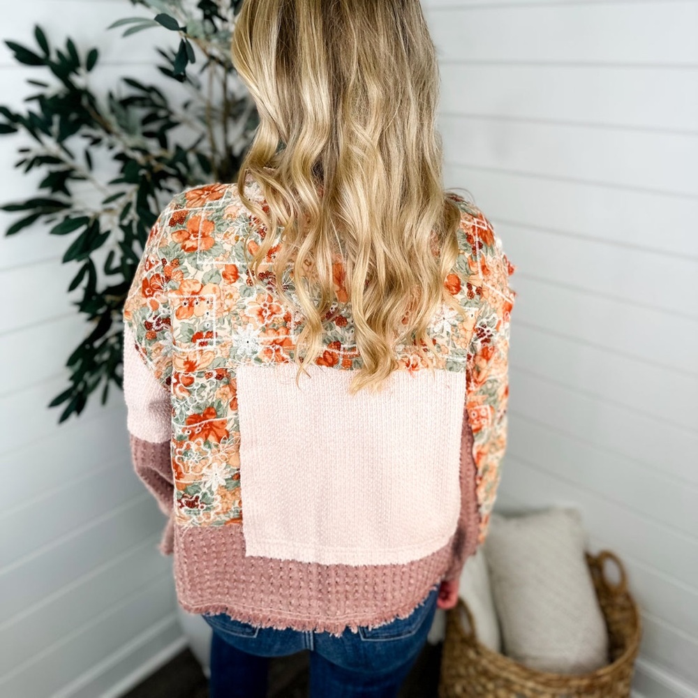 POL coral vintage washed embroidery floral lace twill coat tunic jacket… - Picture 6 of 13